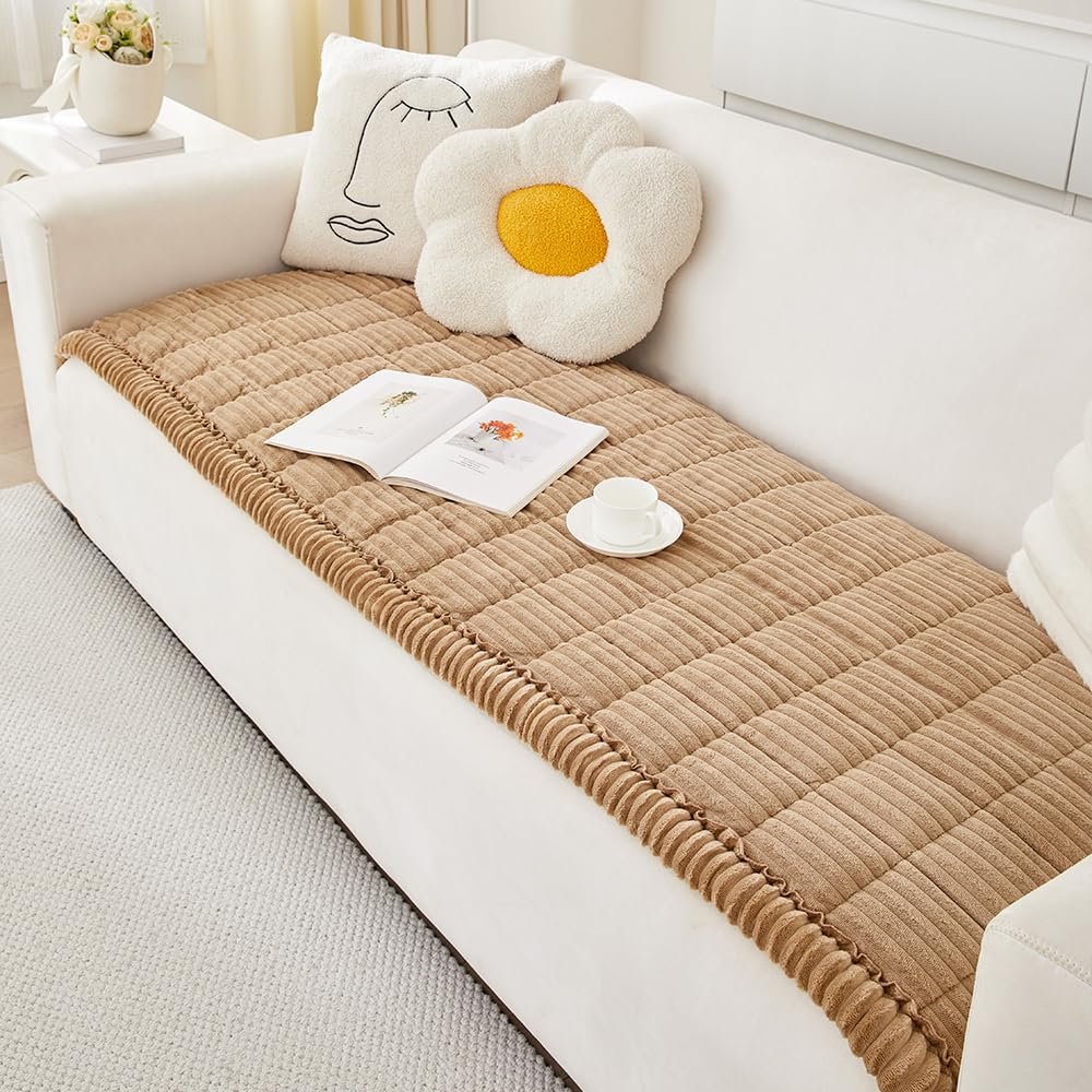 Awjcsv Couch Cover for Dogs Washable, Fuzzy Pet Couch Covers for 3 Cushion Sofa Pet Friendly, Non Slip Sofa Cover (Light Brown, 27.6" x 59"/70 x 150cm)