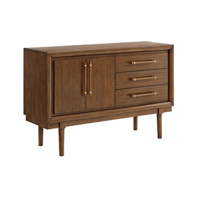 Signature Design by Ashley Lyncott Contemporary 2-Door Dining Server with Fixed Shelf and Felt-Lined Drawers, Light Brown