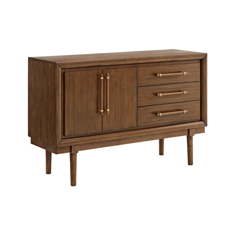Signature Design by Ashley Lyncott Contemporary 2-Door Dining Server with Fixed Shelf and Felt-Lined Drawers, Light Brown