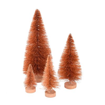4PCS Artificial Mini Christmas Tree, Tabletop Small Fake Xmas Tree with Wooden Base for Home Winter Christmas Holiday Party Office Desktop Decoration (Orange)