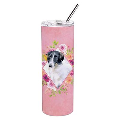 212 Main 20 oz Borzoi Pink Flowers Double Walled Stainless Steel Skinny Tumbler