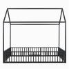 CIGEGE Minimalist Full Size Metal House Style Canopy Bed with guardrails and Door, Black view 2