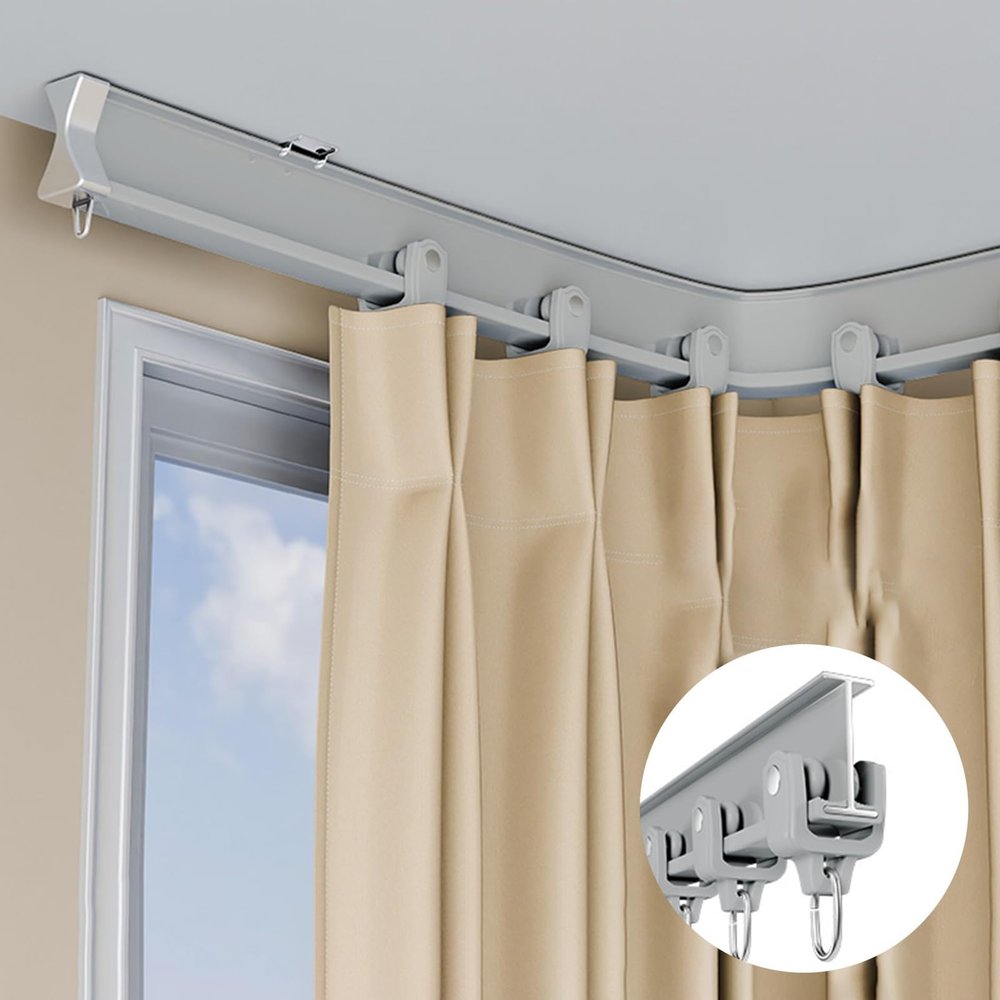 Vibeo Bendable Curtain Track Ceiling Mount with Sliding Hook, L/U/S- Shaped Flexible Curtain Rail for Bedroom Balcony Bathroom Study Caravans(Gray,1.6m(5.2ft))