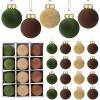 24 Pcs Velvet Christmas Balls Flocked Christmas Tree Hanging Ornaments Shatterproof Hanging Balls Decorations for Xmas Tree Family Holiday Party Home Decor (Brown, Green, Beige, 3.15 inch) view 1