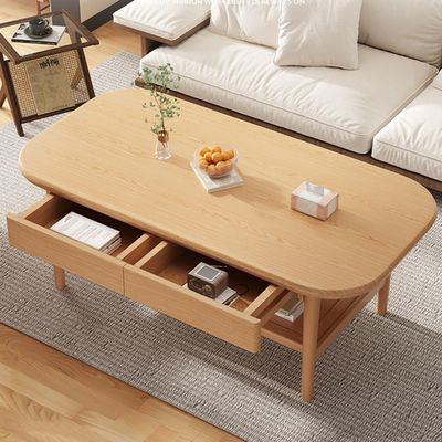 Modern Wood Coffee Table with Drawers, 2-Tier Rectangular Center Table for Living Room, Domestic Small Dining Table, Multifunctional Bedroom Leisure Table(Yellow,120cm)