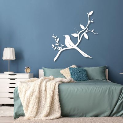 Bird Metal Wall Art, Metal Bird Wall Art Decor, Bird Wall Decor, Metal Tree Branch Wall Decor, Birds On A Branch Wall Decor, Metal Wall Art, Wall Decor Living Room, Wall Decor for Bedroom (White, 20 x 18 in /50 x 45 cm)