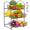 3 Tier Wire Baskets with 2 Banana Hangers, Detachable Countertop Fruit Vegetable Basket for Pantry Organization and Storage, Kitchen Counter Basket Stand for Storage Potato Onion Bread Snack Veggie view 1