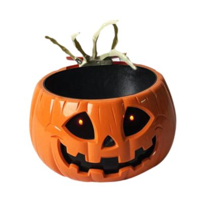 Baoblaze Halloween Pumpkin Candy Bowl with Moving Skeleton Hand Ornament Animated Halloween Skull Bowl for Halloween Decorations Home, 25x15cm, Orange
