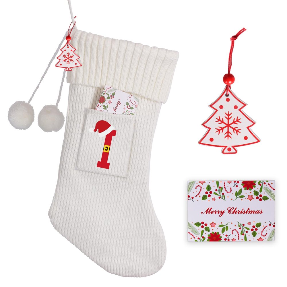 K-MLICE Christmas Stocking 18 Inches Large Knit Christmas Stockings Monogram Initial Personalized Christmas Stockings for Family Xmas Home Decor White Red Green Tree Fireplace Ornaments White I