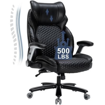OLYFING Executive Office Chair, Heavy Duty 500 lbs, Ergonomic Leather Desk Chair with Adjustable Headrest and Lumbar Support, Big and Tall High Back Swivel Chair with Flip-up Armrests, Black