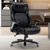 OLYFING Executive Office Chair, Heavy Duty 500 lbs, Ergonomic Leather Desk Chair with Adjustable Headrest and Lumbar Support, Big and Tall High Back Swivel Chair with Flip-up Armrests, Black view 2