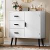 Iwell Storage Cabinet with 3 Drawers, Sideboard Buffet Cabinet with Adjustable Shelf, Freestanding Floor Storage Unit for Living Room, Entryway, Home Office, White view 1