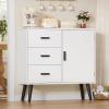 Iwell Storage Cabinet with 3 Drawers, Sideboard Buffet Cabinet with Adjustable Shelf, Freestanding Floor Storage Unit for Living Room, Entryway, Home Office, White view 3