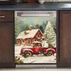 RTHDG Farm Red Truck Magnet Dishwasher Cover for Front Door Panels, Christmas Tree Magnetic Refrigerator Panel Decal, Farm Christmas Snowman Magnet Dishwasher Full Door Cover, 23" x 26" Magnetic view 2