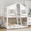 KEIKI Twin Over Twin House Bunk Bed with Roof, Window, Window Box, Door, with Safety Guardrails and Ladder,White view 1