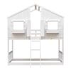 KEIKI Twin Over Twin House Bunk Bed with Roof, Window, Window Box, Door, with Safety Guardrails and Ladder,White view 3