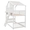 KEIKI Twin Over Twin House Bunk Bed with Roof, Window, Window Box, Door, with Safety Guardrails and Ladder,White view 4