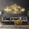 Metal Wall Art, Mountain Wall Art, Metal Mountain Wall Decor, Landscape Forest Wall Hanging, Mountain Landscape Sculpture, Large Nature Sign, Wall Decor Living Room (Gold, 27"x59"|69x150cm) view 1