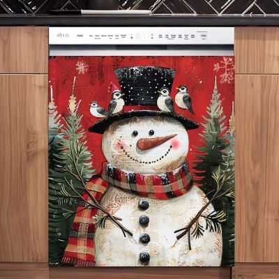 RTHDG Christmas Snowman Kitchen Dishwasher Magnet Skin Cover Decor, Christmas Tree Magnetic Refrigerator Door Panels, Merry Christmas Birds Magnet Dishwasher Refinishing Cover - 23" x 26" Magnetic