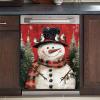 RTHDG Christmas Snowman Kitchen Dishwasher Magnet Skin Cover Decor, Christmas Tree Magnetic Refrigerator Door Panels, Merry Christmas Birds Magnet Dishwasher Refinishing Cover - 23" x 26" Magnetic view 2