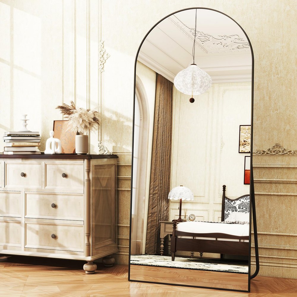 Easly Arched Full-Length Mirror, 36"x78" Arched Floor Mirror with Stand, Wall-Mounted for Bathroom, Dressing Room - Hanging or Leaning - Full Body Mirror for Bedroom, Black