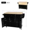 jurmiture Kitchen Cart with Rubber Wood Drop-Leaf Countertop,Cabinet Door Internal Storage Racks,Kitchen Island on 5 Wheels with Storage Cabinet and 3 Drawers for Dinning Room (Black) view 3