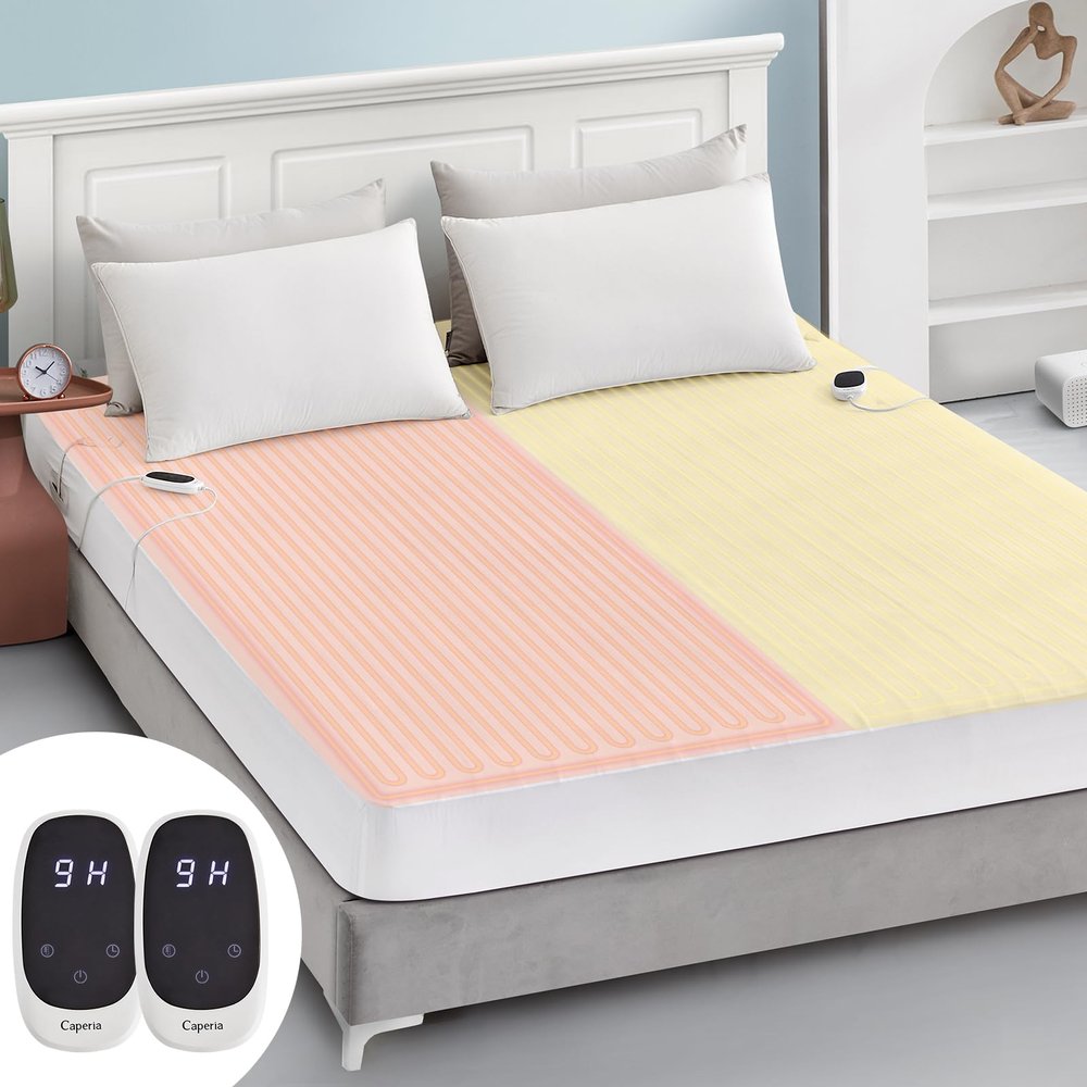 Caperia Heated Mattress Pad Electric Mattress Dual Controller Bed Warmer 9 Heat Settings, 1-12 Hours Auto Off Memory Function Deep Pocket, Fast Heating, Machine Washable Cal King 72" * 84"