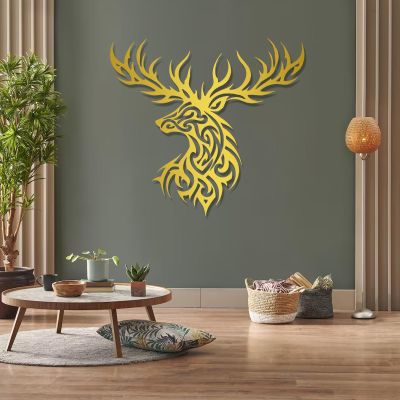 Aportif Metal Deer Head Wall Decor, Deer Head Wall Art, Metal Wildlife Art, Animal Decorations, Antler Decorations, Living Room Decor (Gold, 24"x22" | 60cmx55cm)