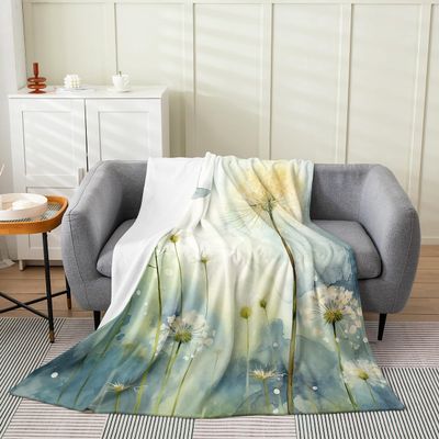 Erosebridal Dandelion Baby 30x40 Blanket, Dragonfly Throw Blanket, Romantic Vintage Sketch Fleece Blanket, Nature Aesthetic Ink Painting Fuzzy Blanket Bedroom Living Room, Yellow Blue