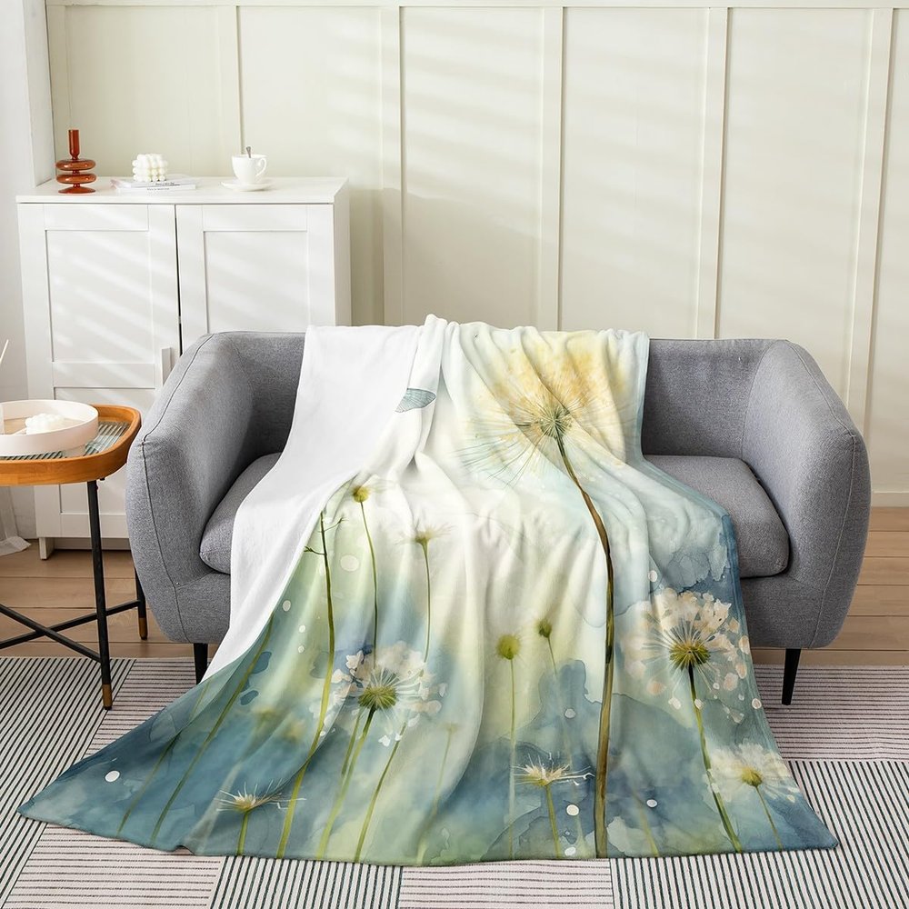 Erosebridal Dandelion Baby 30x40 Blanket, Dragonfly Throw Blanket, Romantic Vintage Sketch Fleece Blanket, Nature Aesthetic Ink Painting Fuzzy Blanket Bedroom Living Room, Yellow Blue