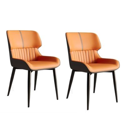 AXFCBDF Modern PU Leather High Back Dining Chairs Set of 2, Accent Chairs with Padded Seat and Black Steel Legs, for Dining Room, Kitchen(Orange)