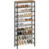 YATINEY 10 Tier Tall Shoe Rack, Large-Capacity Shoe Storage Organizer, Free Standing Shoe Shelf for Closet, Adjustable Metal Shoe Racks Organizer for 40 Pairs of Shoes, Rustic Brown and Black SS70BR view 1