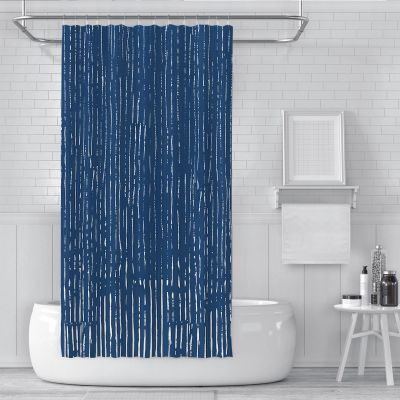 OLLIAR Home Modern Chic Stall Shower Curtain Navy Blue Curtains for Bathtub Decor Abstract Vertical Stripes Prints Long Fabric Bath Curtain 54x78 Inches