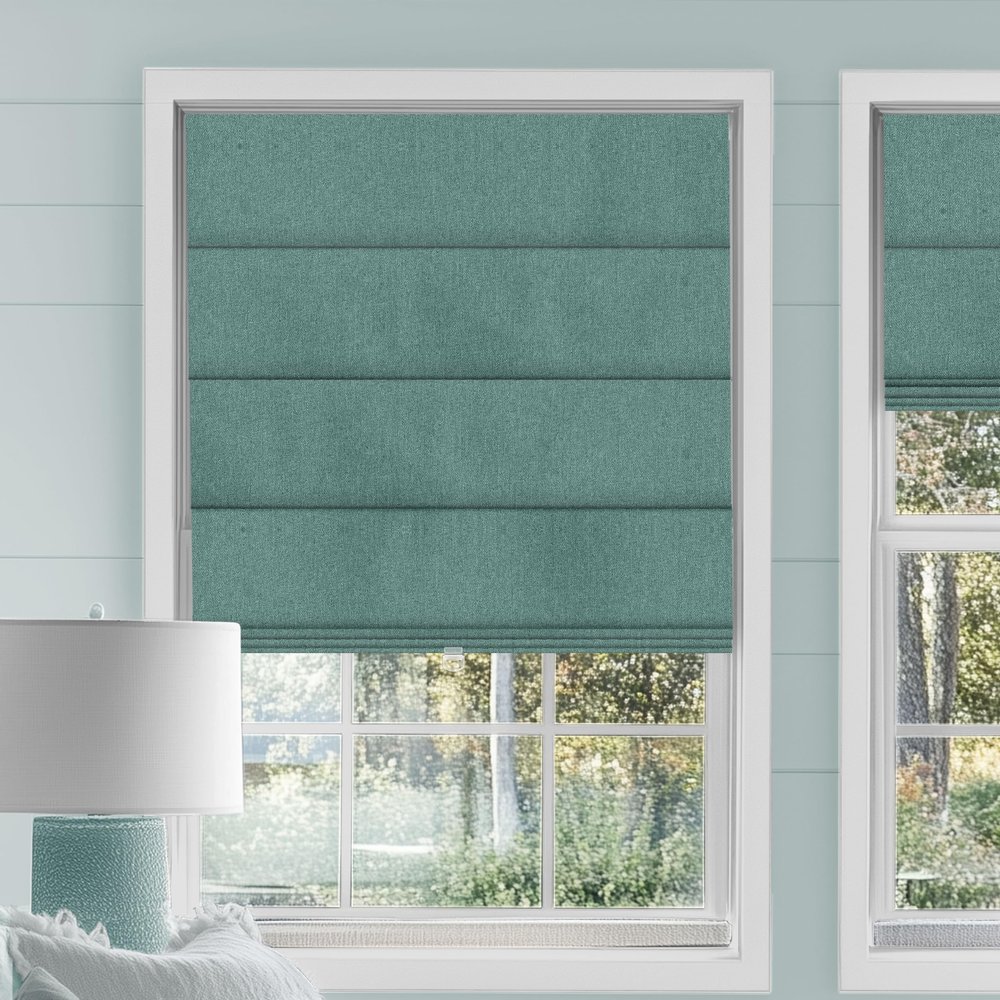 Sulugood Cordless Roman Shades for Windows Blackout Roman Blinds,Room Darkening Thermal Insulated Window Shades for Home Living Room Bedroom, Blackout - Green 58" W x 36" H