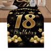 18th Birthday Linen Table Runner 13 x 90 inch Non-Slip Rectangular Dining Table Decor for Wedding Party Holiday Dinner Happy Birthday Cake Firework Ribbon Gold Black view 1