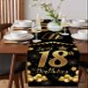 18th Birthday Linen Table Runner 13 x 90 inch Non-Slip Rectangular Dining Table Decor for Wedding Party Holiday Dinner Happy Birthday Cake Firework Ribbon Gold Black view 4