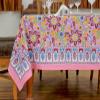 72x108 Inches Rectangle Hand Block Printed Cotton Tablecloth, Pink Red Floral Table Cloths Washable, Indian Table Linen for Valentine Thanksgiving Gifts Home Decor Dinning Outdoor view 3