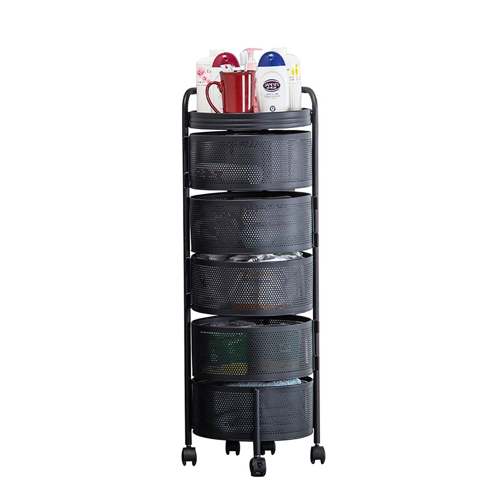 SLGGPJBU Kitchen Storage Shelf Rack, Rotating Utility Storage Cart with Hollow Baskets, Space Saving Organizer for Kitchen/Garage/Bathroom/Laundry