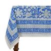 80x120 Inches Rectangle Hand Block Printed Cotton Tablecloth, White Blue Floral Table Cloths Washable, Indian Table Linen for Valentine Thanksgiving Gifts Home Decor Dinning Outdoor view 1