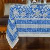 80x120 Inches Rectangle Hand Block Printed Cotton Tablecloth, White Blue Floral Table Cloths Washable, Indian Table Linen for Valentine Thanksgiving Gifts Home Decor Dinning Outdoor view 2