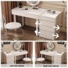 LPP-AHW Solid Wood Makeup Vanity - Luxury Vanity Desk with 5 Drawers and 360  Telescopic Rod LED Mirror, Modern Dressing Table Include Makeup Chair for Bedroom (White,31.5'') view 3