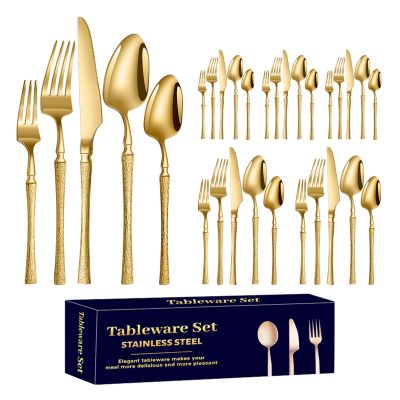 Silverware Set Stainless Steel Flatware Set Service for 6 Cutlery Utensils Set Include Knife Fork Spoon Durable Home Kitchen Eating Tableware Set Mirror Polished And Dishwasher Safe,30 Pieces,Gold