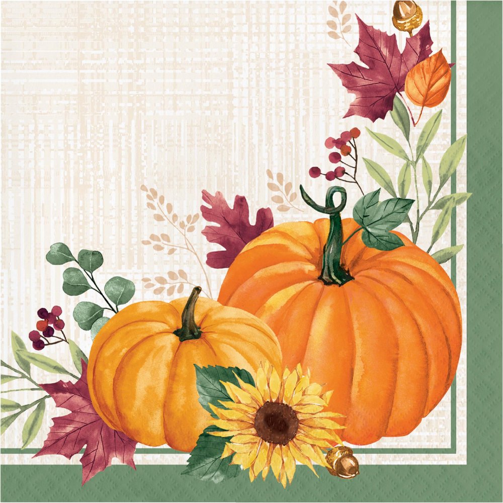 Harvest Wishes Party Napkins - 32 Count | 2 Packages of 16CT 2-Ply Lunch Napkins | Fall Theme, 371806