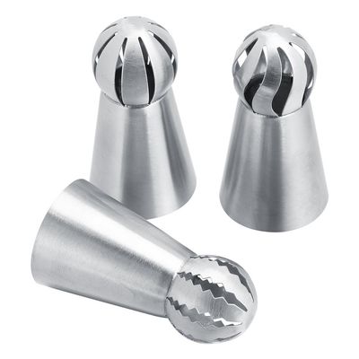 Akozon 3pc Sphere Russian Icing Piping Nozzles Tips Set, Stainless Steel Cake Decor, Pastry, and Cupcake Decorating Tool
