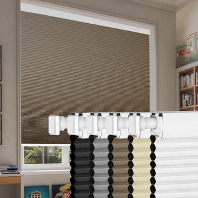 BERISSA NO Drill Cordless Cellular Shades Pull Down 100% Blackout Room Darkening Cellular Blinds for Home, Easy to Install Thermal Insulated Honeycomb Blinds for Bedroom,74" W x 56" H,Brown