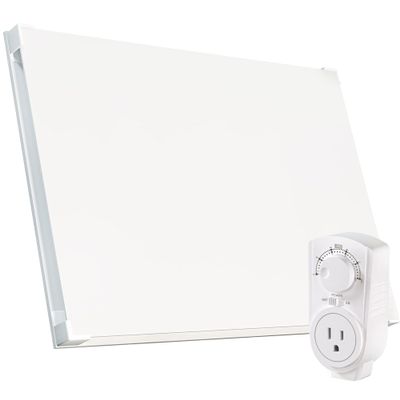 EconoHome Wall Mount Space Heater Panel with Heat Guard - 250 Watt Splashproof Convection Heater with Thermostat - Ideal for 100 Sqf Room or Bathroom - 120V Electric Heater - Updated Model