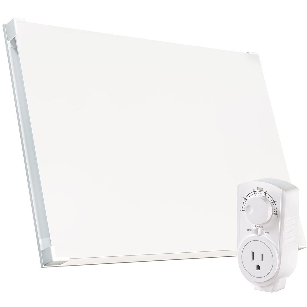 EconoHome Wall Mount Space Heater Panel with Heat Guard - 250 Watt Splashproof Convection Heater with Thermostat - Ideal for 100 Sqf Room or Bathroom - 120V Electric Heater - Updated Model