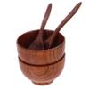 Amosfun Wooden Bowl Set with Spoon Large Fruit Bowl for Noodles and Rice Lightweight Natural Material Stackable Design for Space-saving Japanese Tableware Set view 1