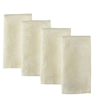Newbridge Thanksgiving Ivory Fancy Leaves Damask Fabric Napkins Set of 4