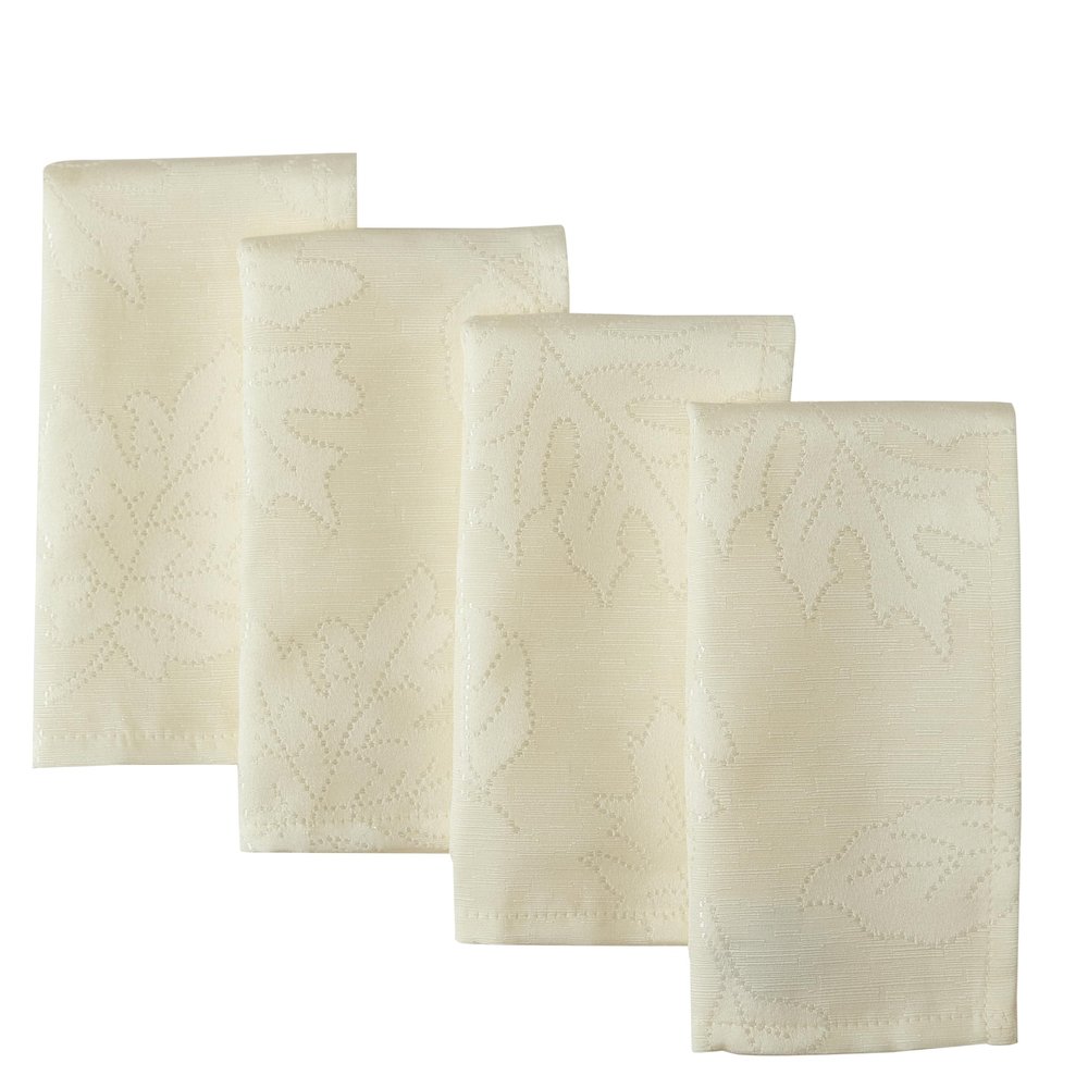 Newbridge Thanksgiving Ivory Fancy Leaves Damask Fabric Napkins Set of 4